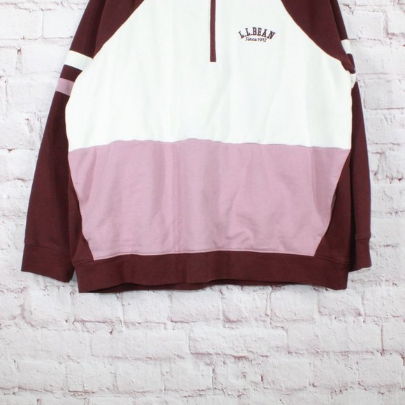 LL Bean 1912 Sweatshirt Quarter-Zip Colorblock Pink Maroon Size 2X - Picture 2 of 9